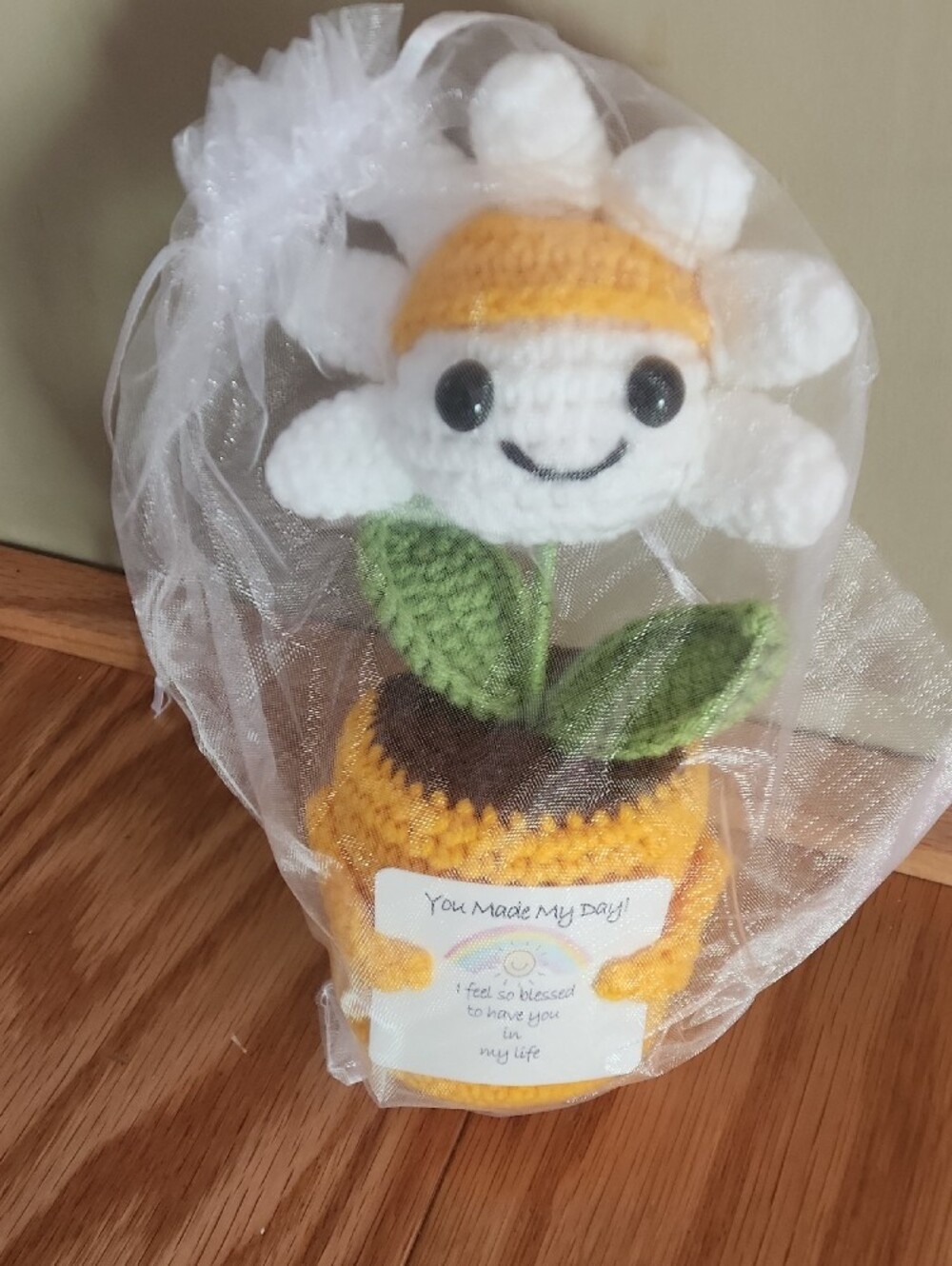 Handmade Crochet Mini Daisy Thank You Gift with Sunny Yellow Accent - Picture 5 of 11